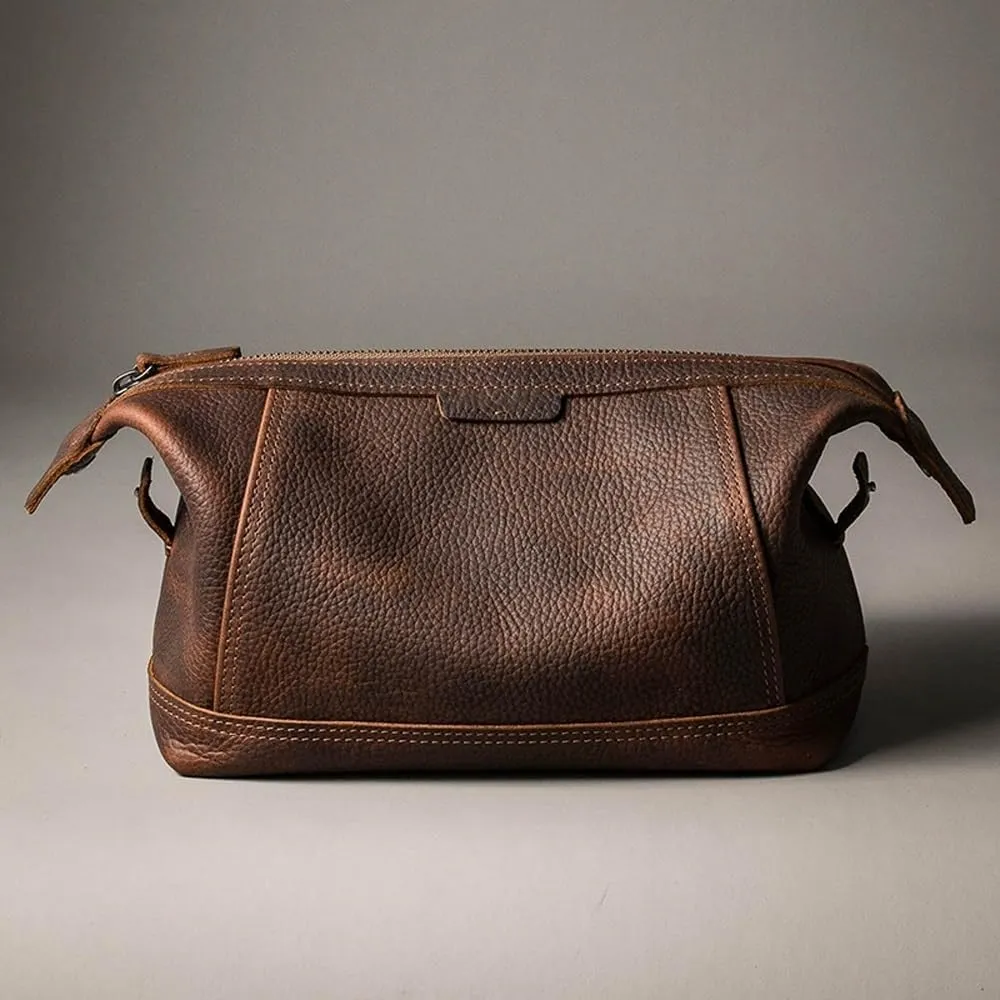 Leather Toiletry Bag, Travel Toiletry Bag for Men Hanging Dopp Kit Leather Toiletry Organizer Water-Resistant(Black)