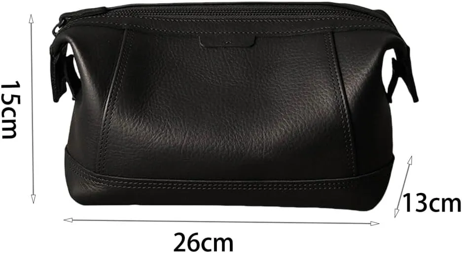 Leather Toiletry Bag, Travel Toiletry Bag for Men Hanging Dopp Kit Leather Toiletry Organizer Water-Resistant(Black)
