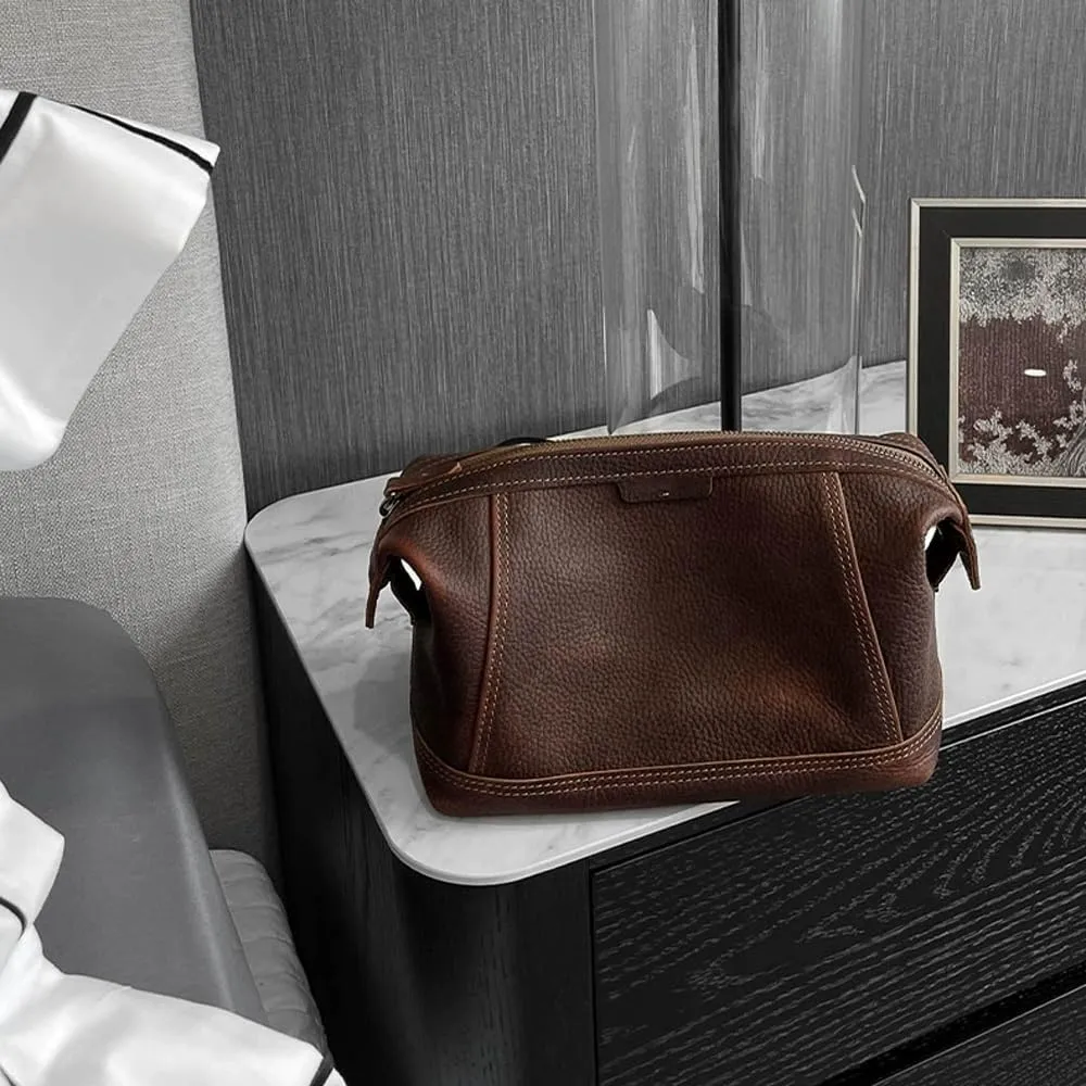 Leather Toiletry Bag, Travel Toiletry Bag for Men Hanging Dopp Kit Leather Toiletry Organizer Water-Resistant(Black)