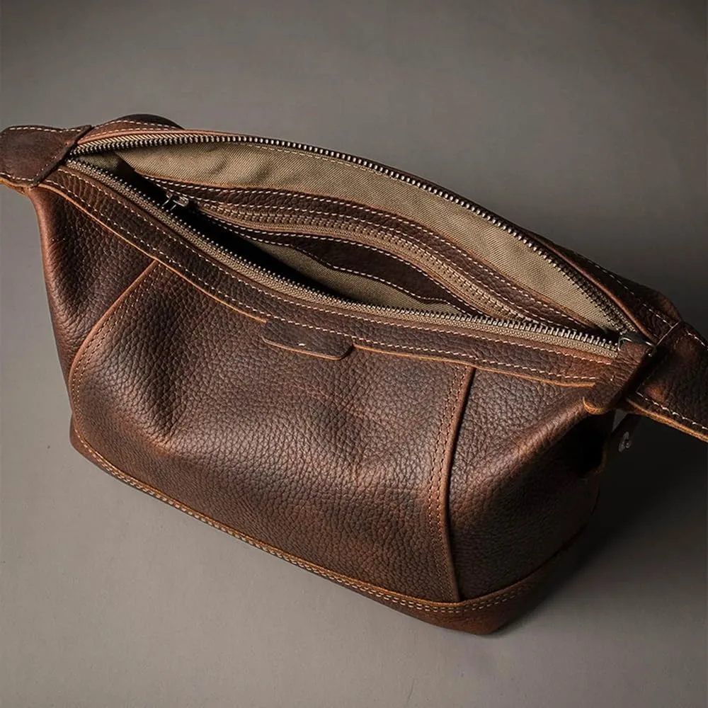 Leather Toiletry Bag, Travel Toiletry Bag for Men Hanging Dopp Kit Leather Toiletry Organizer Water-Resistant(Black)