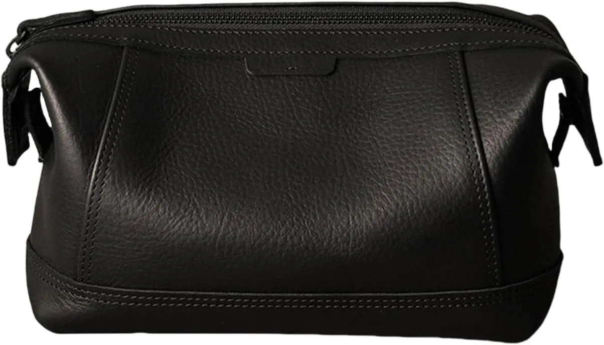 Leather Toiletry Bag, Travel Toiletry Bag for Men Hanging Dopp Kit Leather Toiletry Organizer Water-Resistant(Black)