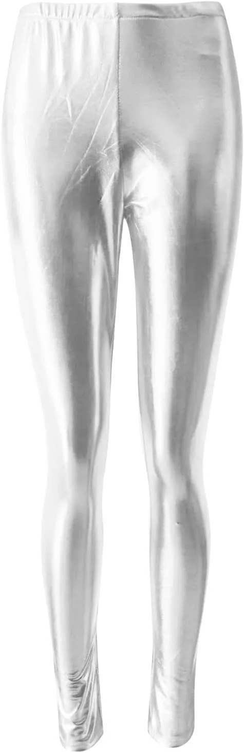 Leggings for Women Sexy Shiny Faux Leather Wet Look Metallic High Waist Pants Trousers Clubwear Pure Color Stretch
