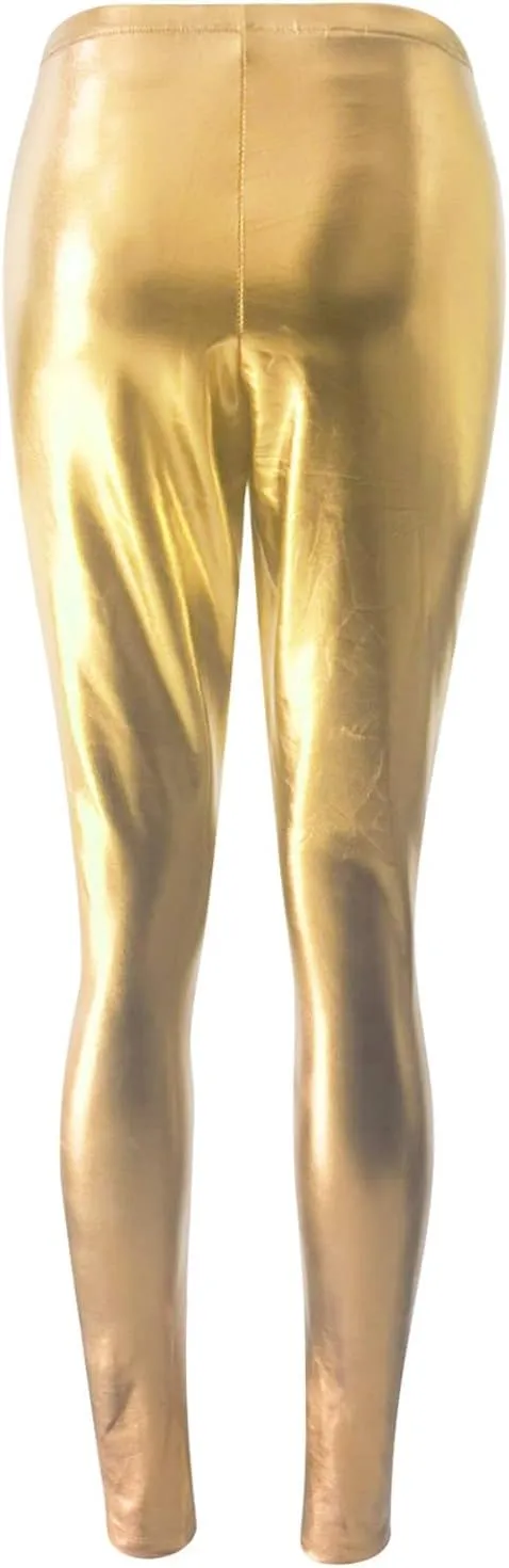 Leggings for Women Sexy Shiny Faux Leather Wet Look Metallic High Waist Pants Trousers Clubwear Pure Color Stretch
