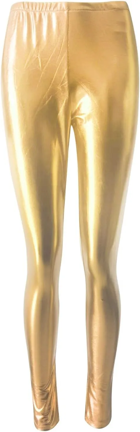 Leggings for Women Sexy Shiny Faux Leather Wet Look Metallic High Waist Pants Trousers Clubwear Pure Color Stretch