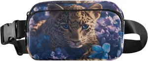 Leopard in Floral Fanny Pack Water Resistant Waist Pack Sling Bag Purse for Women Men Travel Hiking