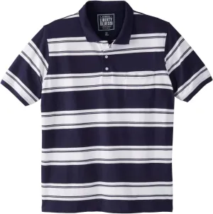 Liberty Blues by Kingsize Men's Big & Tall Shrink-Less Pocket Piqu Polo - 3XL, Navy Rugby Stripe