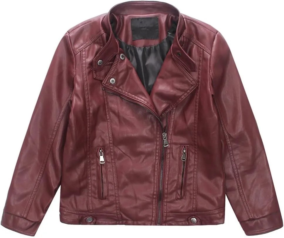 LJYH Boys Girls Faux Leather Jacket Kids Costume Motorcycle Coat Redwine Black