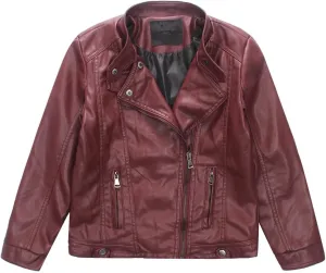 LJYH Boys Girls Faux Leather Jacket Kids Costume Motorcycle Coat Redwine Black