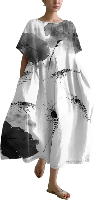 LOAIHA Boho Dress for Women Baggy Plus Size Floral Maxi Dress Summer Bohemian Dress Casual Long Dress Flowy Boho Dresses