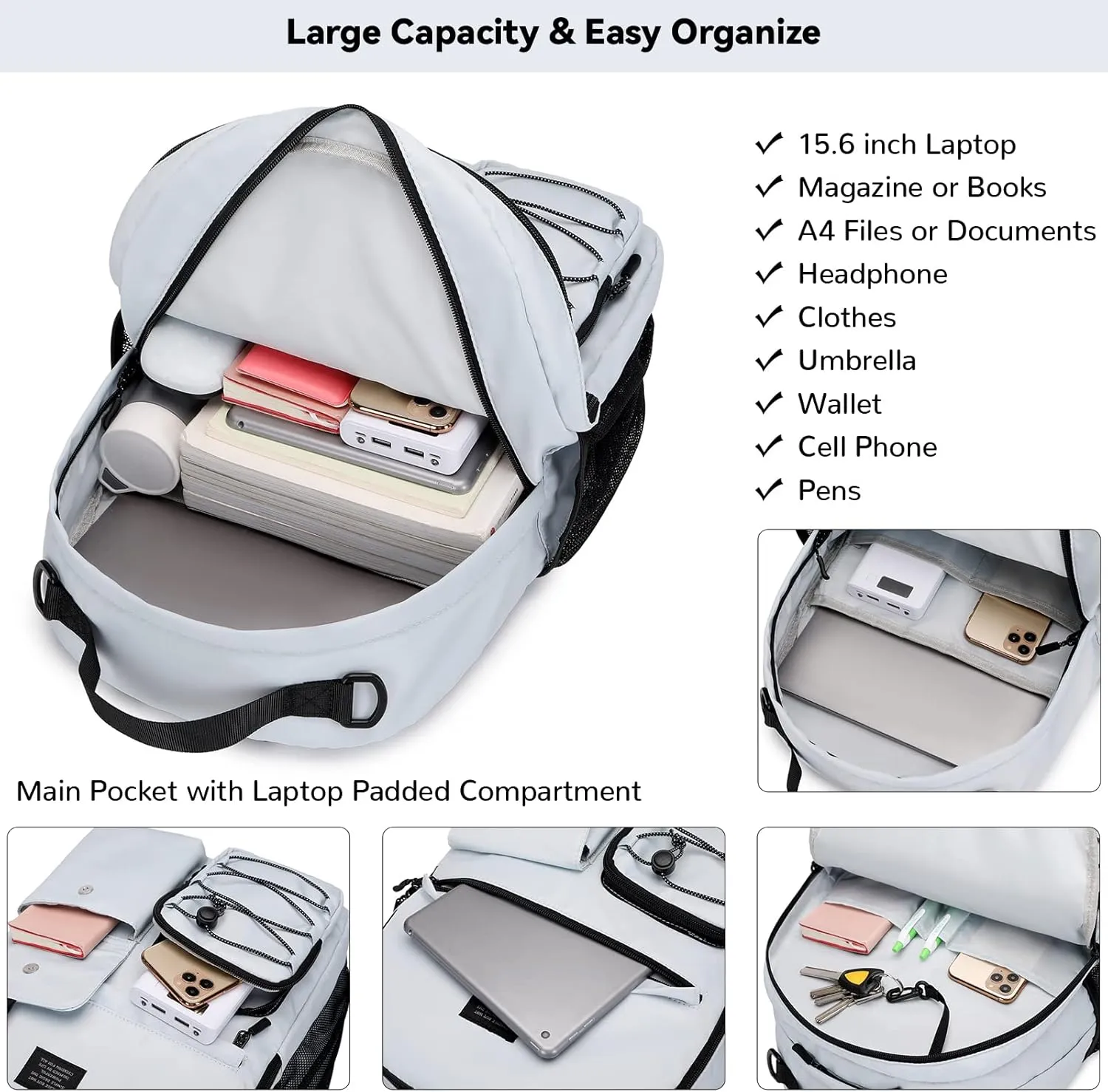 Lohol Fashion Backpack with Anti Theft Pocket, Water Resistant Travel Daypack for Teen Girls & Boys (Smoky Grey)