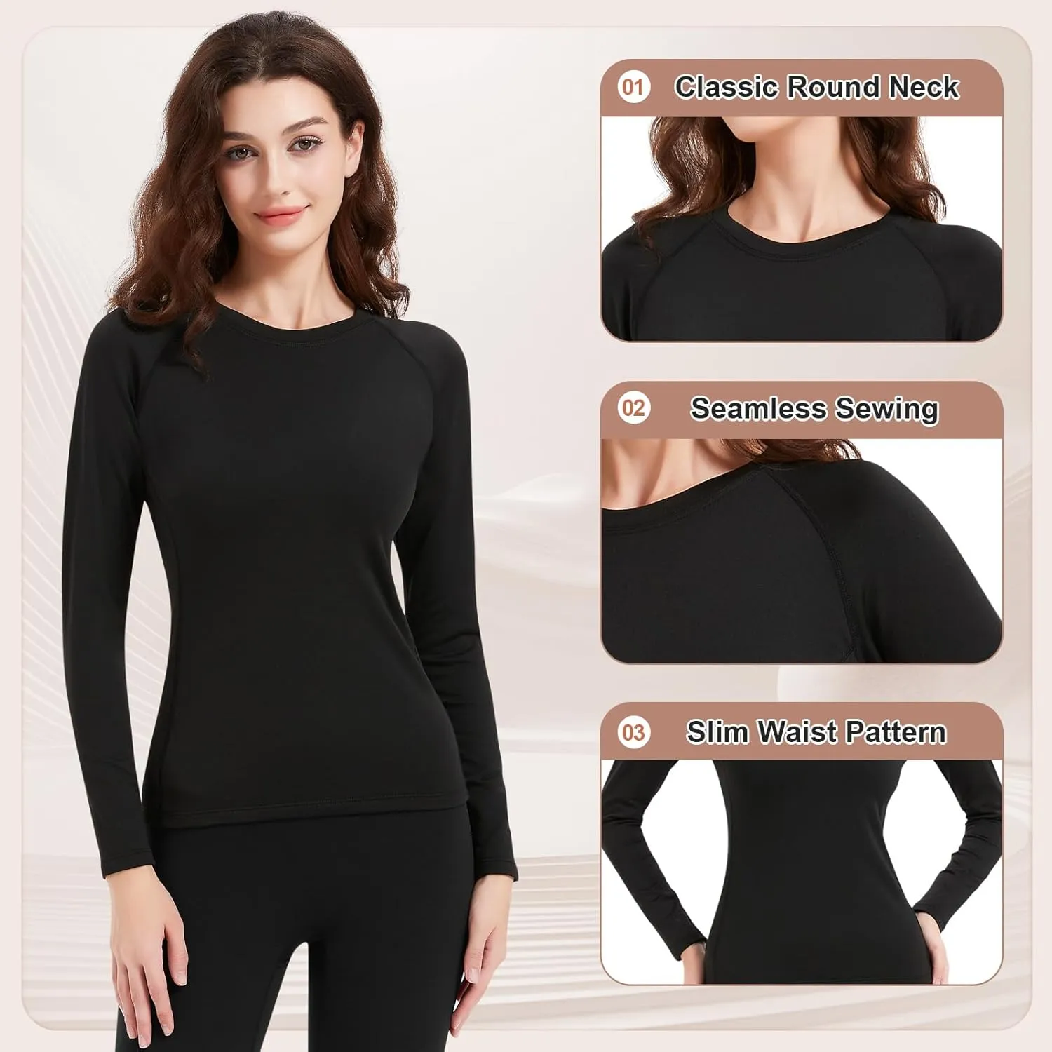Long Sleeve Thermal Fleece Shirt Women Lightweight Base Layer Warm Undershirt Cold Weather Running Ski Athletic Tops