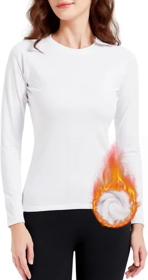 Long Sleeve Thermal Fleece Shirt Women Lightweight Base Layer Warm Undershirt Cold Weather Running Ski Athletic Tops