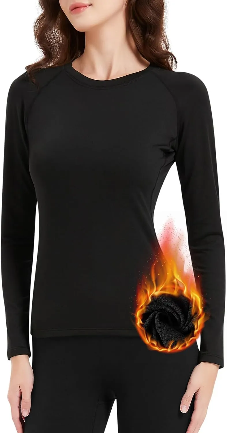 Long Sleeve Thermal Fleece Shirt Women Lightweight Base Layer Warm Undershirt Cold Weather Running Ski Athletic Tops