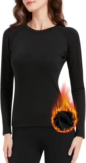 Long Sleeve Thermal Fleece Shirt Women Lightweight Base Layer Warm Undershirt Cold Weather Running Ski Athletic Tops