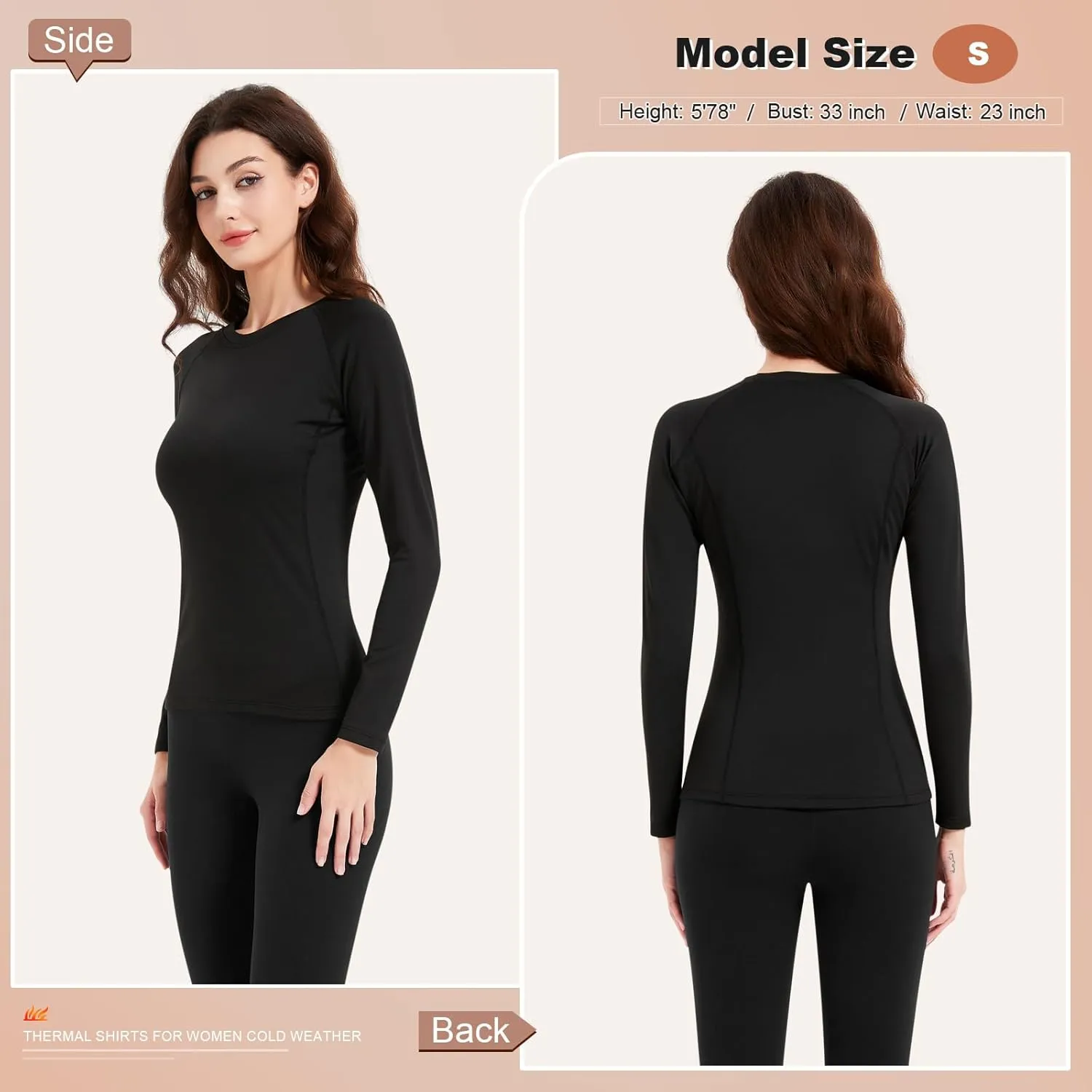 Long Sleeve Thermal Fleece Shirt Women Lightweight Base Layer Warm Undershirt Cold Weather Running Ski Athletic Tops