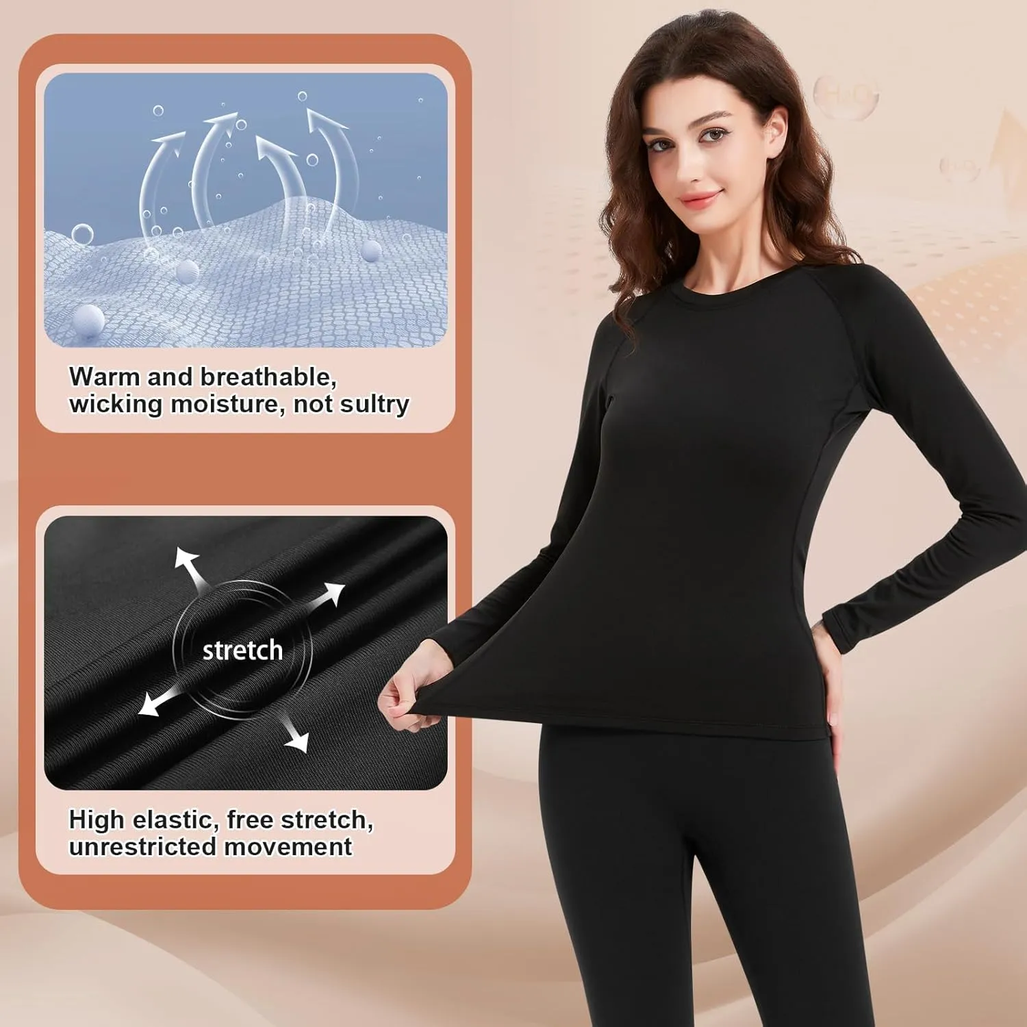 Long Sleeve Thermal Fleece Shirt Women Lightweight Base Layer Warm Undershirt Cold Weather Running Ski Athletic Tops