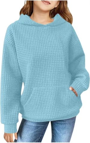LRMQS Cute Hoodies for Teen Girls Trendy Preppy Waffle Hooded Sweatshirts Oversized Long Sleeve Sweater Tween Girl Clothes