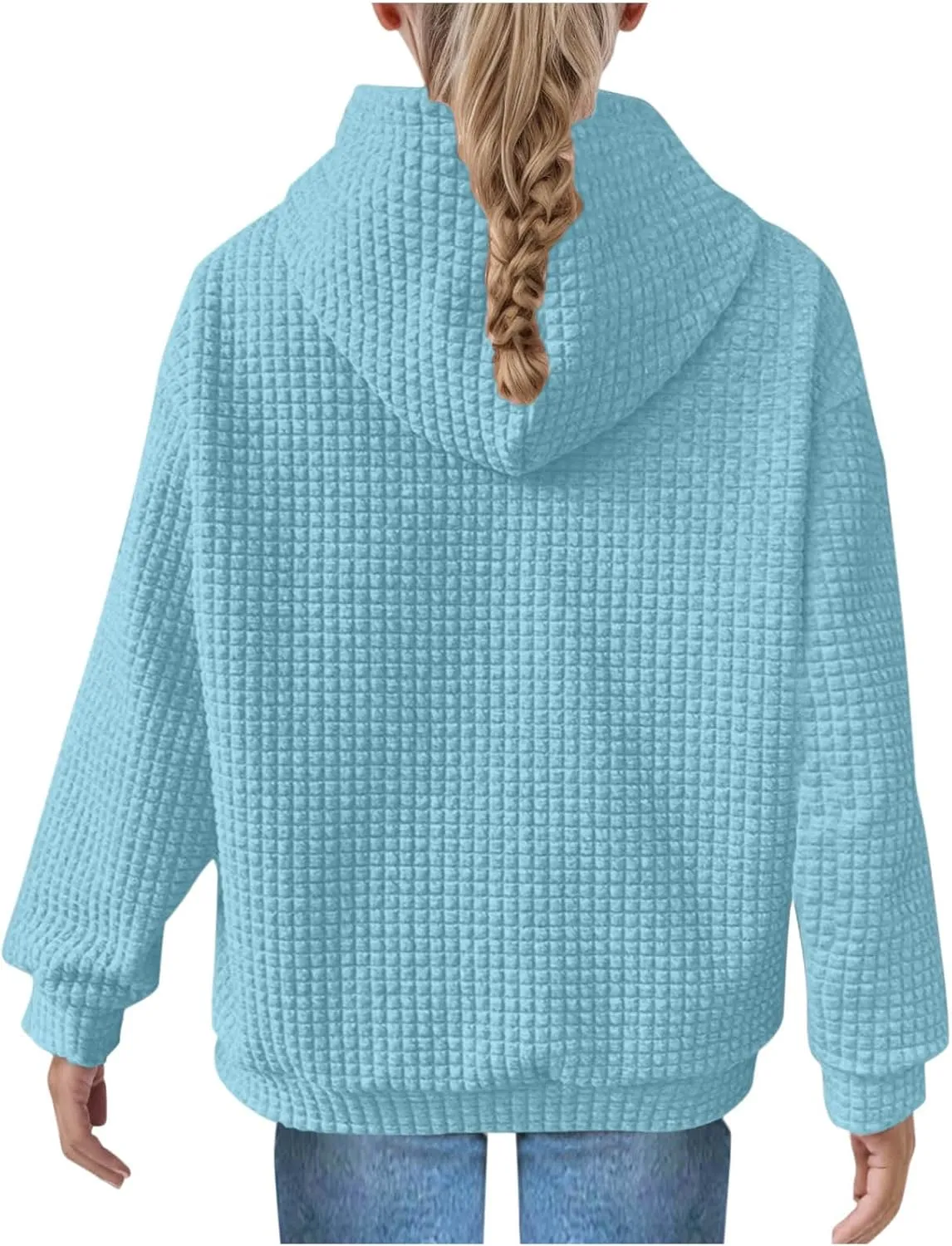LRMQS Cute Hoodies for Teen Girls Trendy Preppy Waffle Hooded Sweatshirts Oversized Long Sleeve Sweater Tween Girl Clothes