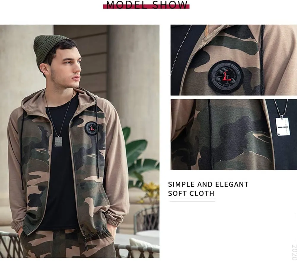 MANLUODANNI Mens Sweatsuits 2 Piece Hoodie Tracksuit Casual Comfy Camo Suits for Men