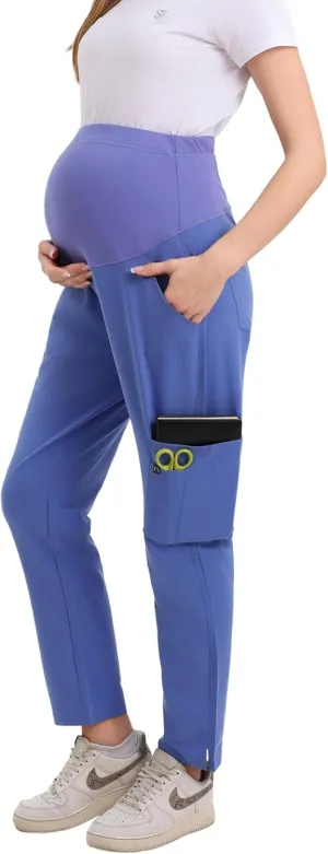 Maternity Scrub Jogger Pants for Women Pregnant Doctor Uniform Pant Nurse Scrub w/ 6 Pockets
