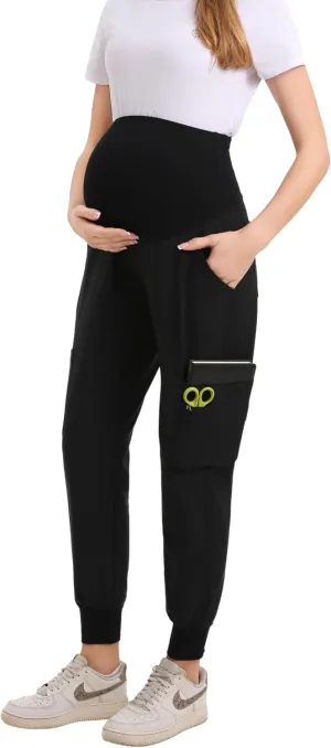 Maternity Scrub Jogger Pants for Women Pregnant Doctor Uniform Pant Nurse Scrub w/ 6 Pockets