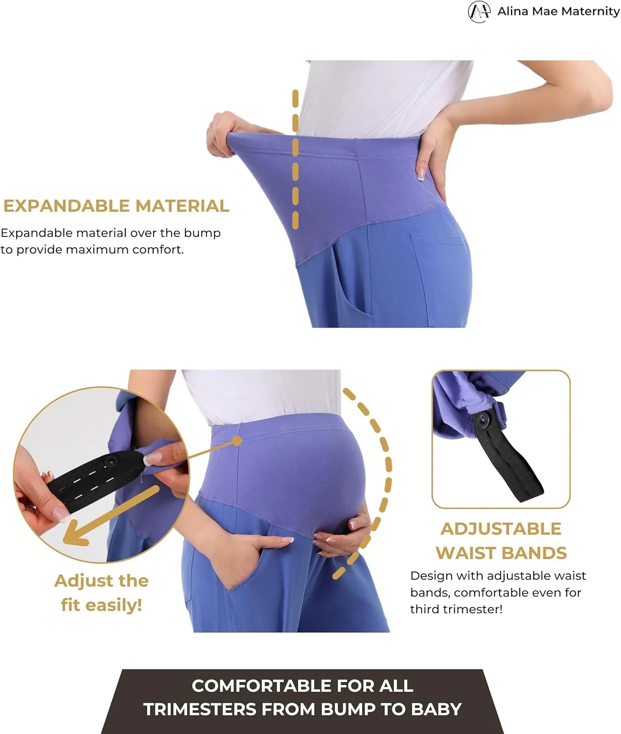 Maternity Scrub Jogger Pants for Women Pregnant Doctor Uniform Pant Nurse Scrub w/ 6 Pockets