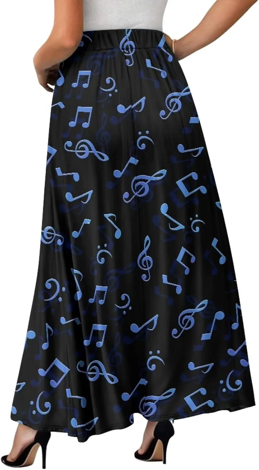 Maxi Long Skirts for Women Trendy Elastic High Waisted Flowy Skirt with Pockets Ladies Soft Midi Skirts for Office