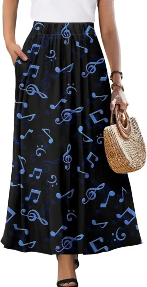 Maxi Long Skirts for Women Trendy Elastic High Waisted Flowy Skirt with Pockets Ladies Soft Midi Skirts for Office
