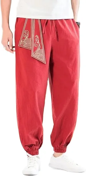 Men Chinese Style Embroidery Kung Fu Harem Pants Male Japanese Sports Casual Trousers