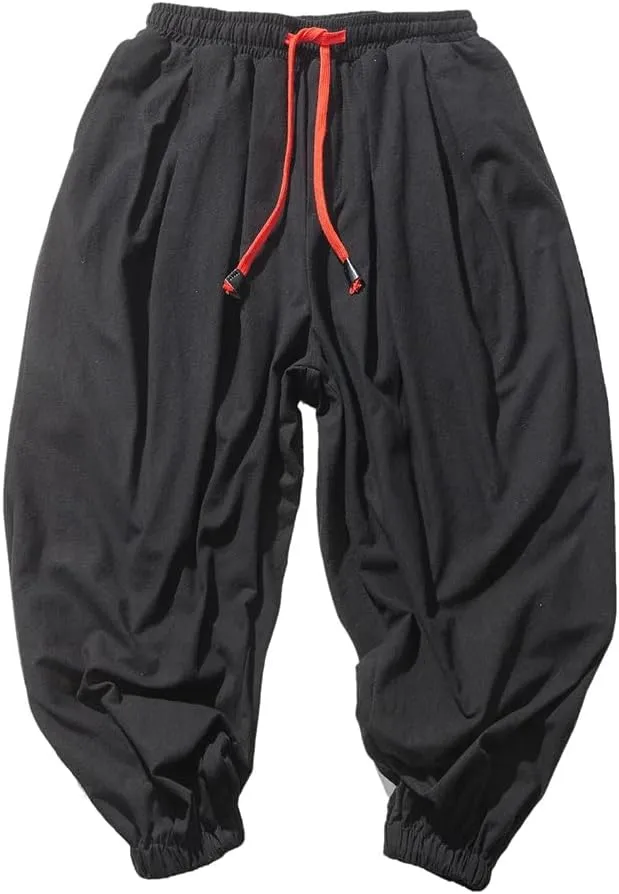 Men Loose Harem Pants Chinese Linen Overweight Sweatpants Solid Casual Trousers