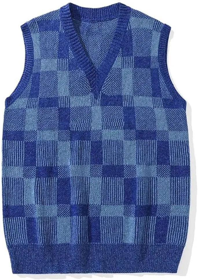 Men Undershirt Knit Sweater Outside Wear V-Neck Loose Sleeveless Sweater Knitted Sweater Vest