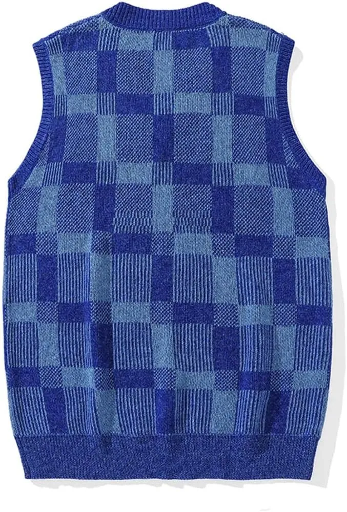 Men Undershirt Knit Sweater Outside Wear V-Neck Loose Sleeveless Sweater Knitted Sweater Vest