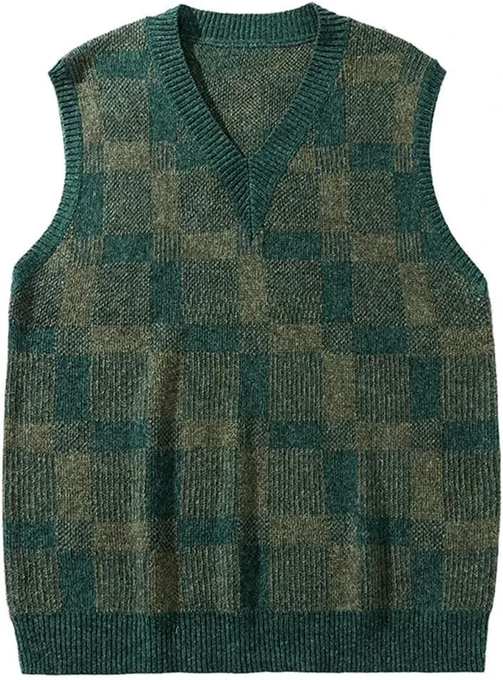 Men Undershirt Knit Sweater Outside Wear V-Neck Loose Sleeveless Sweater Knitted Sweater Vest