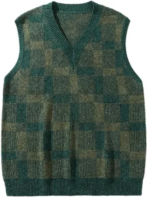 Men Undershirt Knit Sweater Outside Wear V-Neck Loose Sleeveless Sweater Knitted Sweater Vest