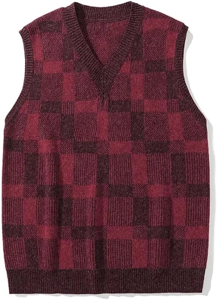 Men Undershirt Knit Sweater Outside Wear V-Neck Loose Sleeveless Sweater Knitted Sweater Vest