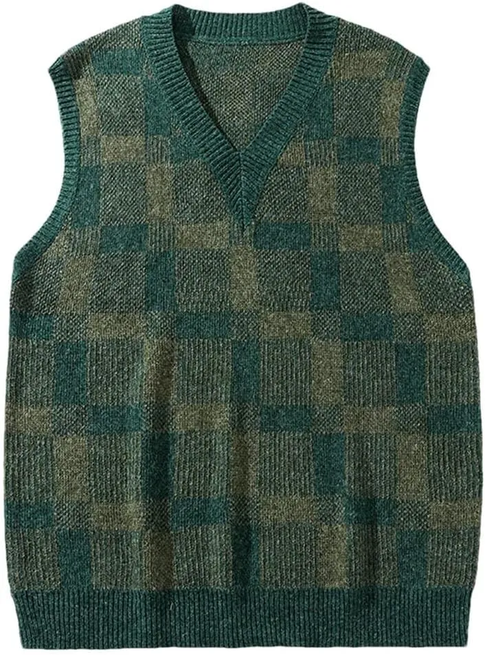 Men Undershirt Knit Sweater Outside Wear V-Neck Loose Sleeveless Sweater Knitted Sweater Vest