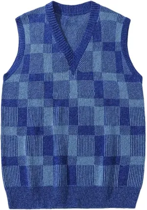 Men Undershirt Knit Sweater Outside Wear V-Neck Loose Sleeveless Sweater Knitted Sweater Vest