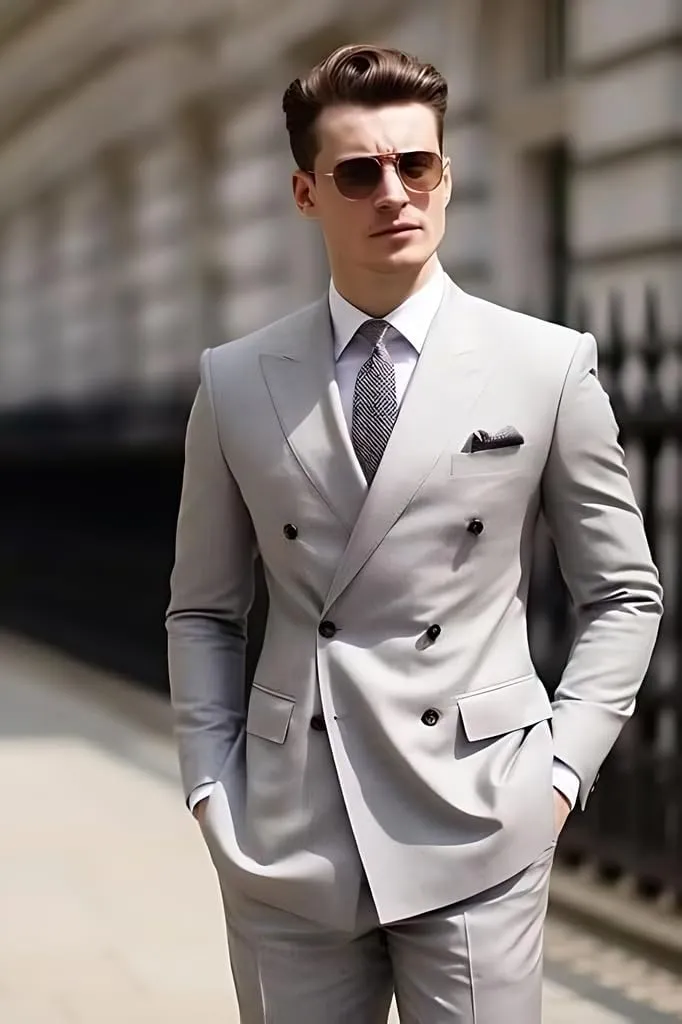 Men's 2 Piece Men Suits Wedding Groomsmen Suit Double Breasted Slim Fit Blazer Pants Sets