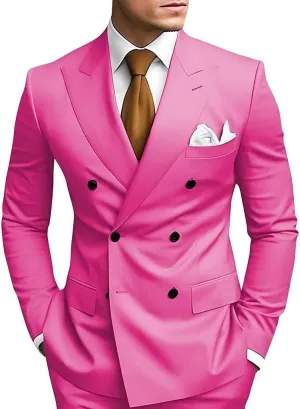 Men's 2 Piece Men Suits Wedding Groomsmen Suit Double Breasted Slim Fit Blazer Pants Sets
