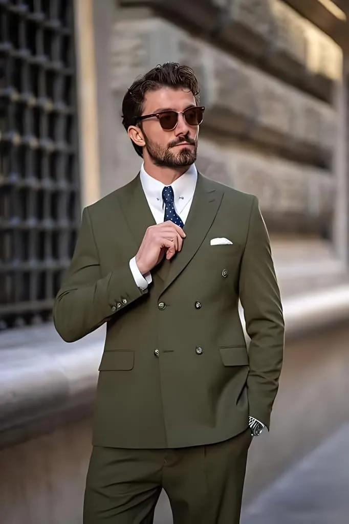 Men's 2 Piece Men Suits Wedding Groomsmen Suit Double Breasted Slim Fit Blazer Pants Sets