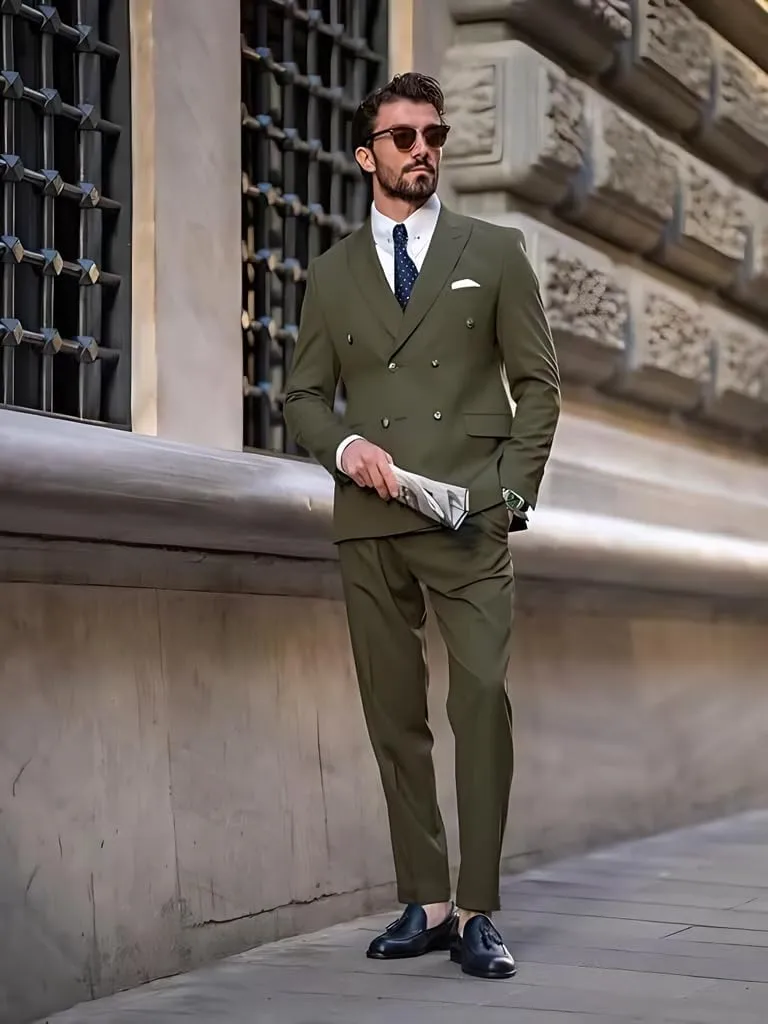 Men's 2 Piece Men Suits Wedding Groomsmen Suit Double Breasted Slim Fit Blazer Pants Sets