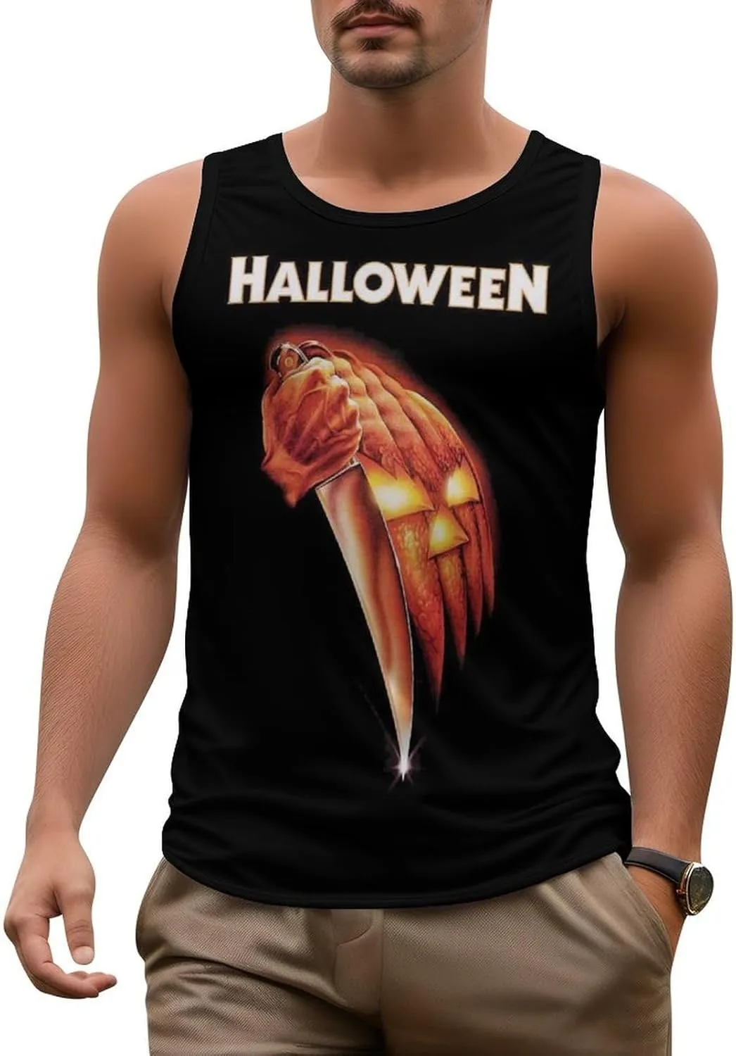 Men's Athletic Tank Halloween Michael Myers Casual Sleeveless Workout Shirts Top Slimming Body Shaper Vest Sports Undershirt