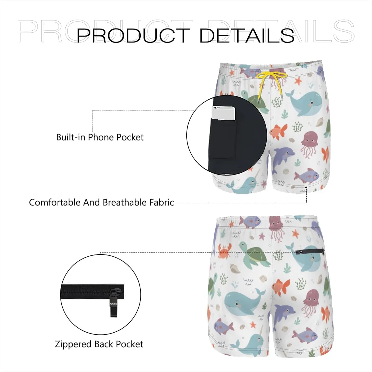 Men's Breathable Beachwear Pink and Blue Dolphin Swim Shorts Durable Long-Lasting Colorfast