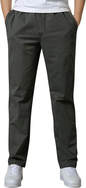 Men's Cargo Pants Slim Fit Solid Color Summer Trousers with Pockets Straight-Fit Casual Street Fashion Outfits