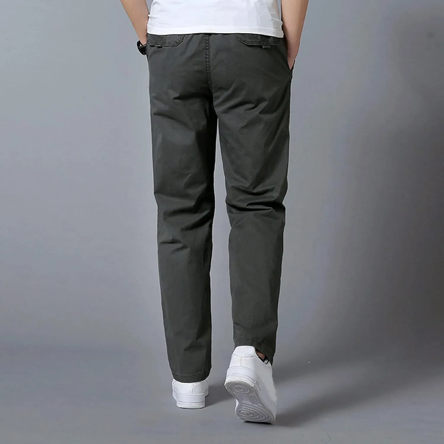Men's Cargo Pants Slim Fit Solid Color Summer Trousers with Pockets Straight-Fit Casual Street Fashion Outfits