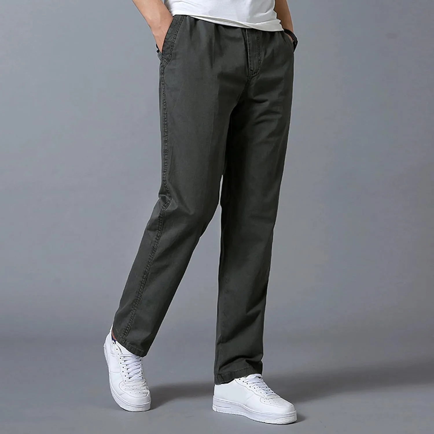 Men's Cargo Pants Slim Fit Solid Color Summer Trousers with Pockets Straight-Fit Casual Street Fashion Outfits