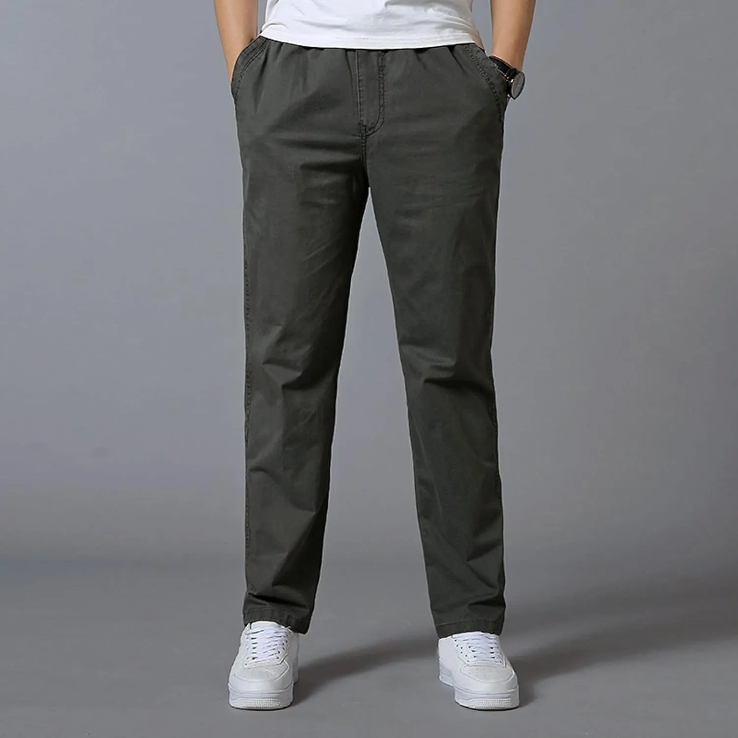 Men's Cargo Pants Slim Fit Solid Color Summer Trousers with Pockets Straight-Fit Casual Street Fashion Outfits
