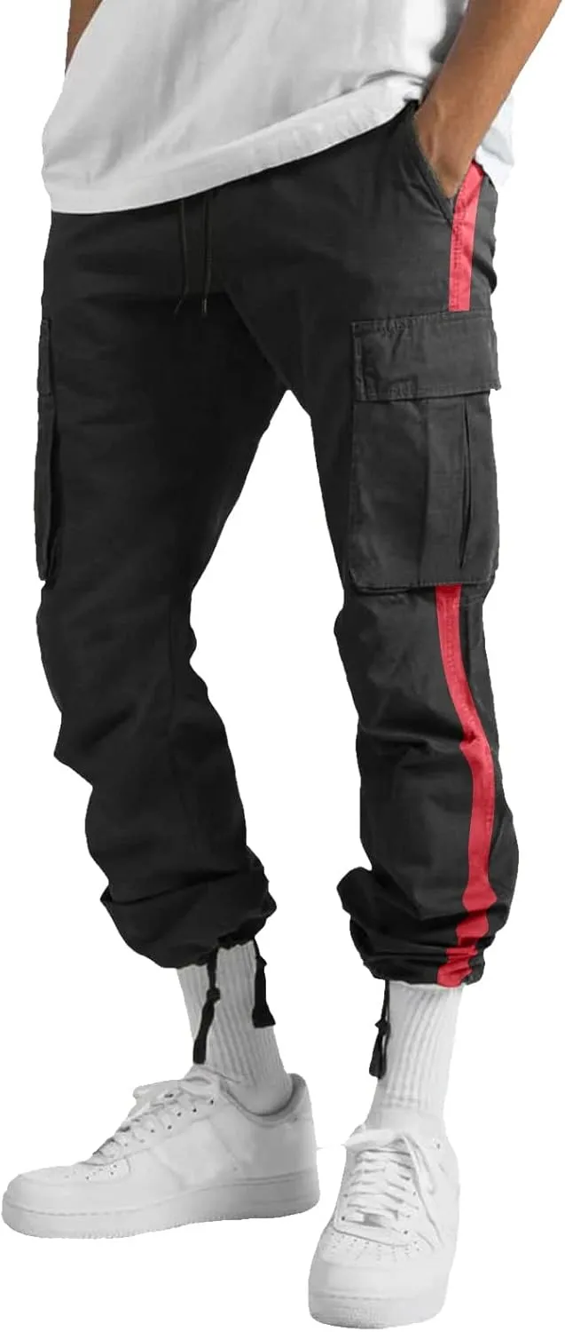 Men's Cargo Sweatpants Loose Fit Pants Joggers for Men with Multi Pockets Casual Drawstring Elastic Waist Stretch Cargo Pants