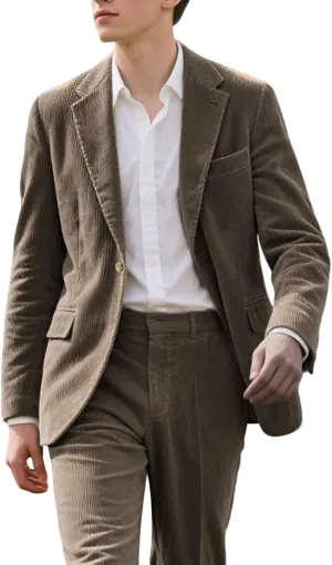 Men's Casual Corduroy Blazer Slim Fit One Button Jacket Fashion Sport Coat