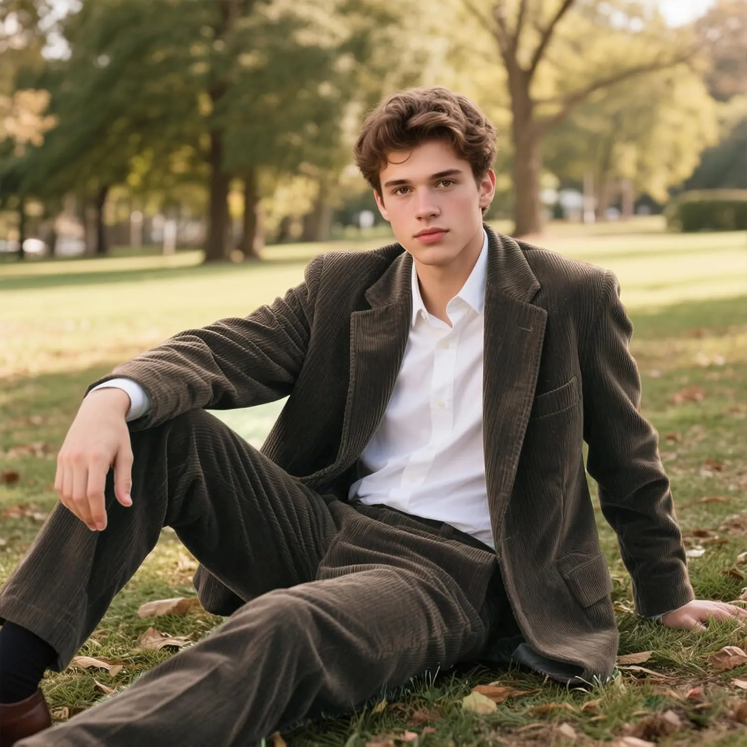 Men's Casual Corduroy Blazer Slim Fit One Button Jacket Fashion Sport Coat